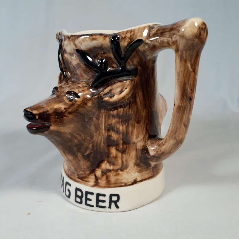 Grahamstown Town Potteries Drostdy Ware Stag BeerJug embossed relief South African Pottery