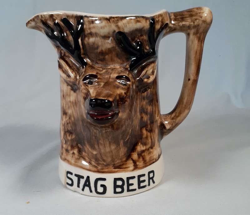 Grahamstown Town Potteries Drostdy Ware Stag BeerJug embossed relief South African Pottery
