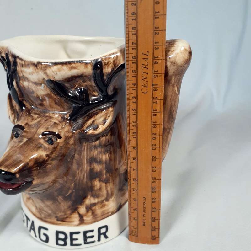 Grahamstown Town Potteries Drostdy Ware Stag BeerJug embossed relief South African Pottery