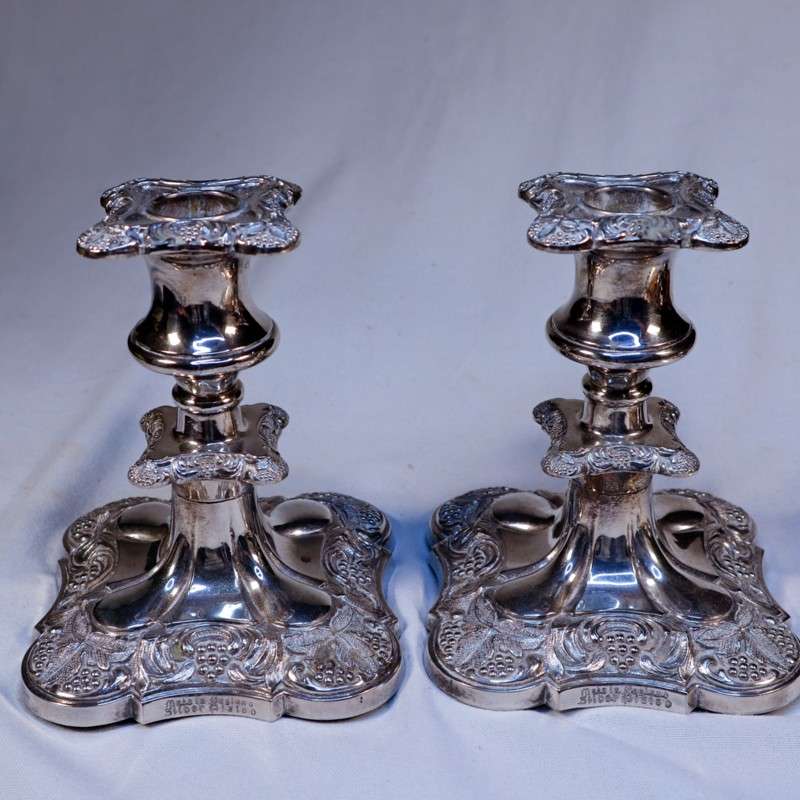 Pair of Grenadier Silverplate candlesticks  Grape Design  -  Circa 1950's