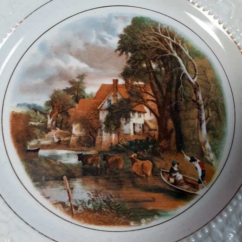 Decorative porcelain cake plate - country scene - valley farm - Lord Nelson Ware  210 cms dia
