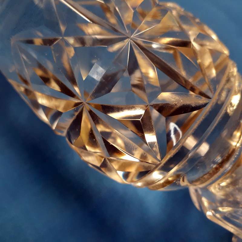 crystal cut glass candle stick holder - beautifull item - 21 cms tall