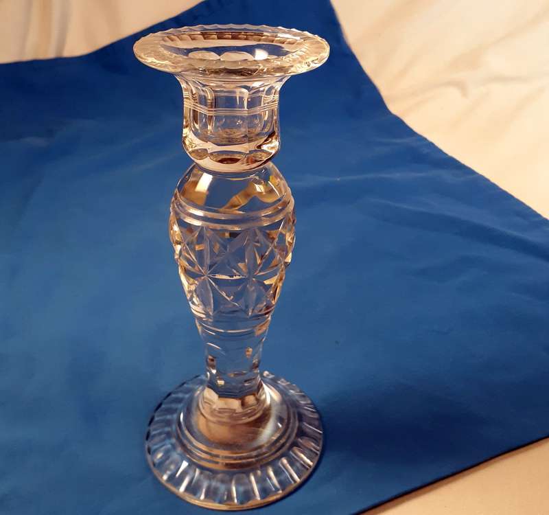 crystal cut glass candle stick holder - beautifull item - 21 cms tall