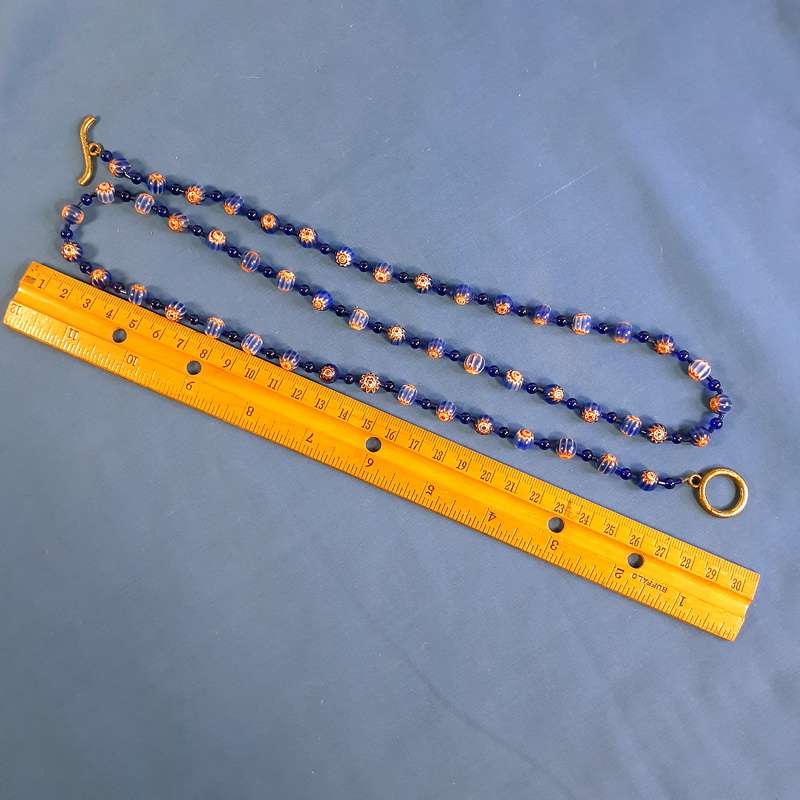 Glass necklace - cobalt blue and pale orange stars - Chevron beads african trade beads