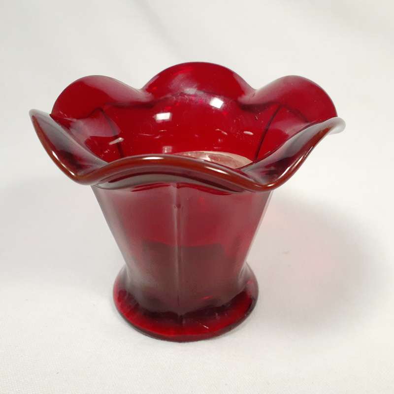 Red Glass vase with frog insert - 7.5 cms