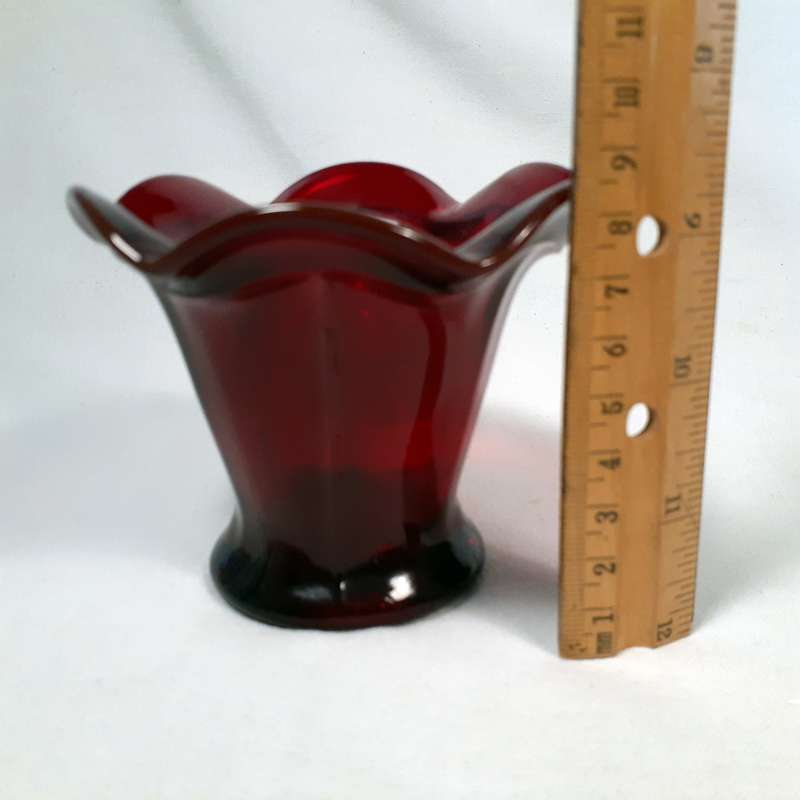 Red Glass vase with frog insert - 7.5 cms