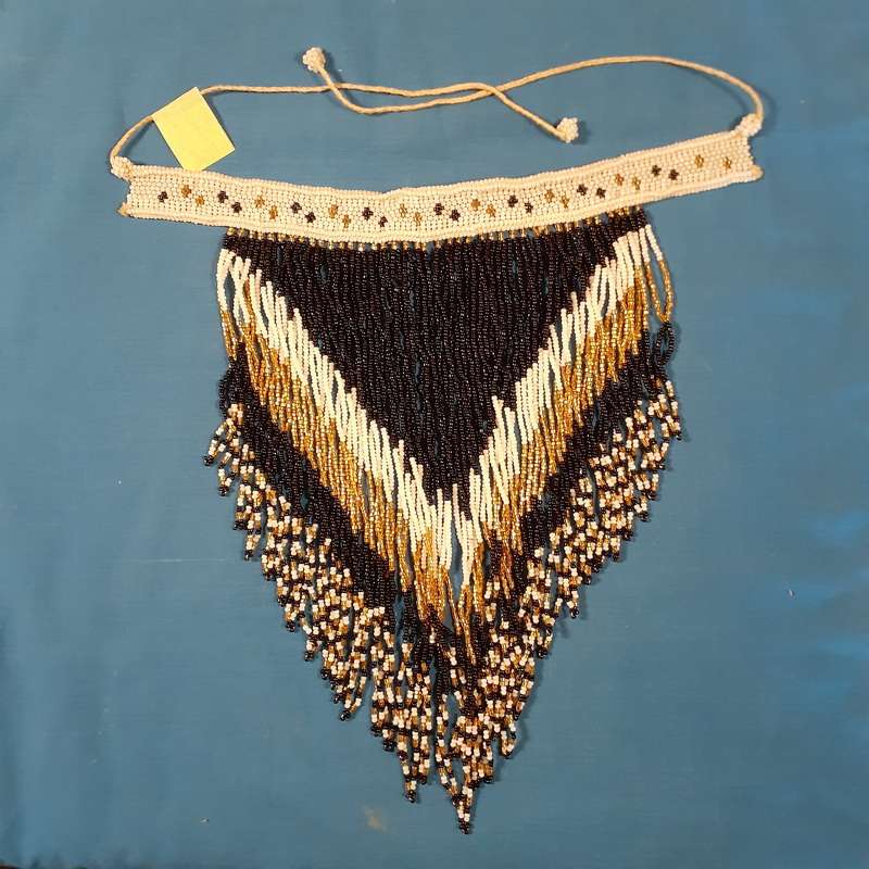 Beaded necklace - traditional south african hand beaded work - black gold and white