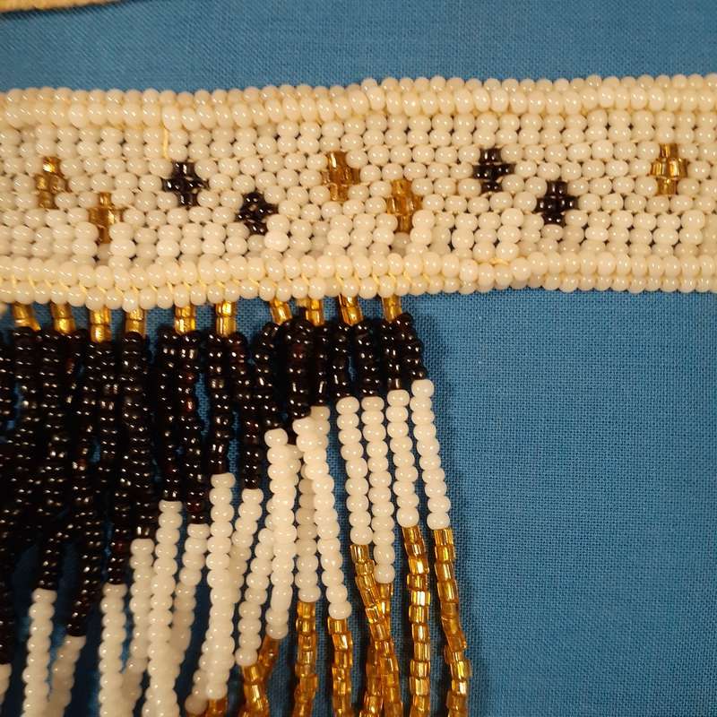 Beaded necklace - traditional south african hand beaded work - black gold and white