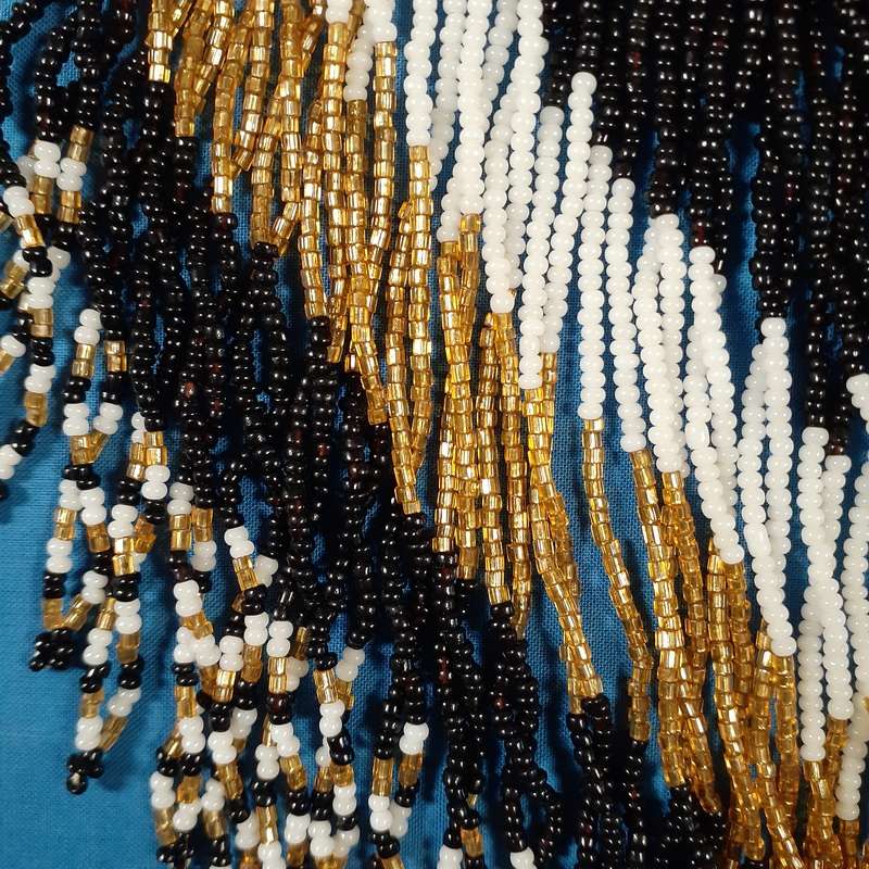 Beaded necklace - traditional south african hand beaded work - black gold and white
