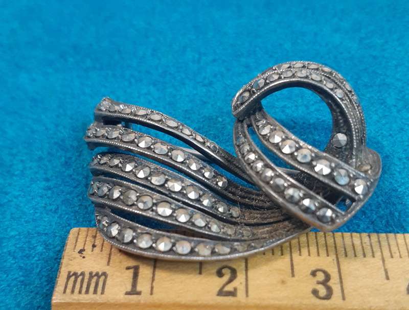 Stirling silver and marcasite brooch