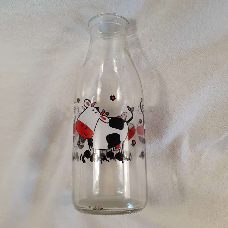 Glass Milk Bottle - KitchenaliaCows in black red and white