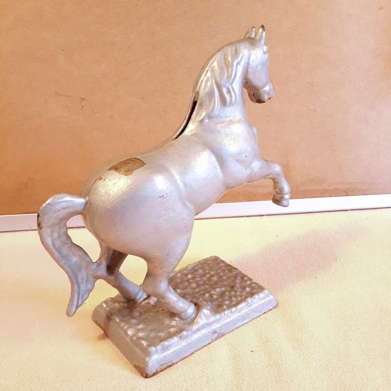 Cast iron metal horse money box - early 20th centuary