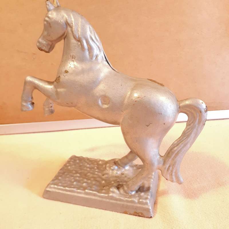 Cast iron metal horse money box - early 20th centuary