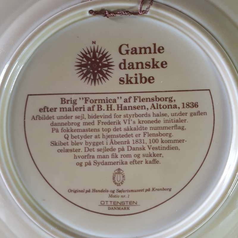 Maritime Shipping plate- Danish Brig "FORMICA "