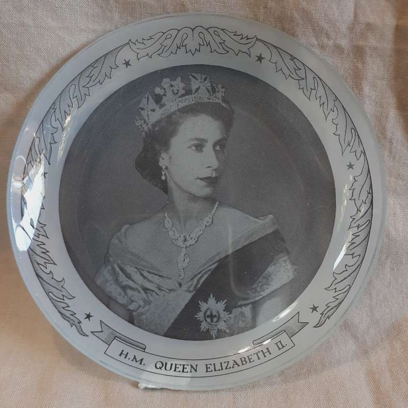 QE11 memorabilia Glass pin dishs - Two Transparent