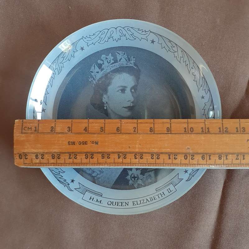 QE11 memorabilia Glass pin dishs - Two Transparent
