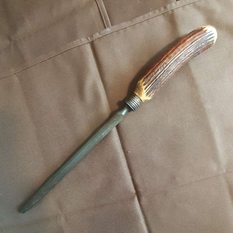 Stag Horn Sharpening Steel - Sheffield - hallmarked silver mounts - kitchenalia