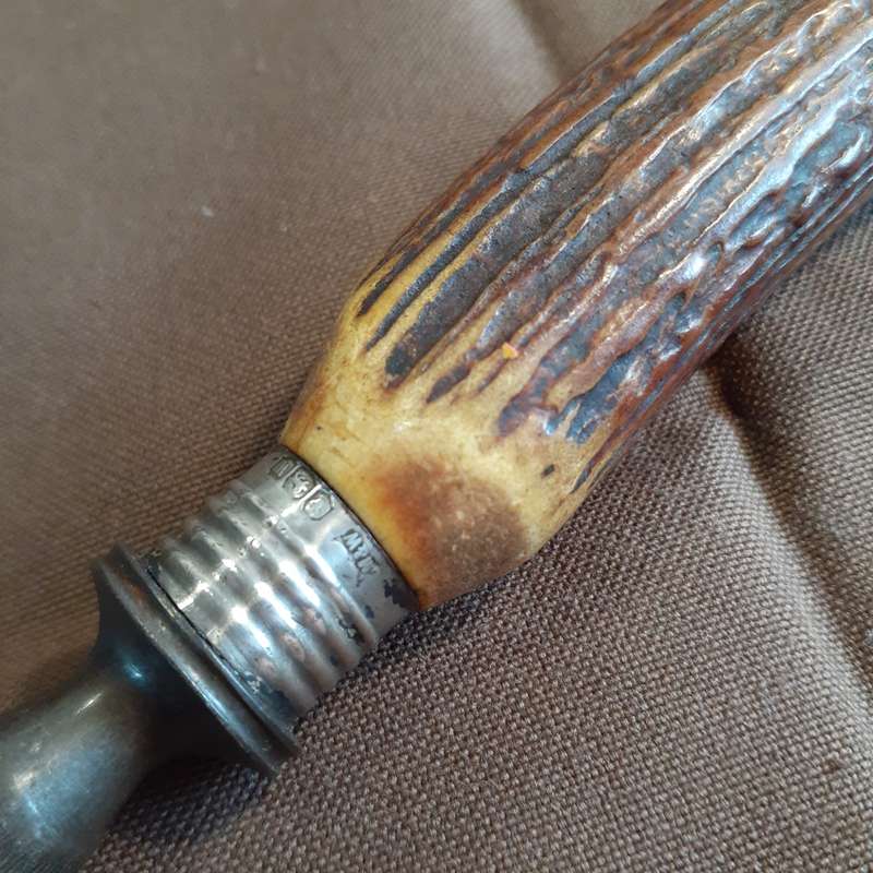 Stag Horn Sharpening Steel - Sheffield - hallmarked silver mounts - kitchenalia