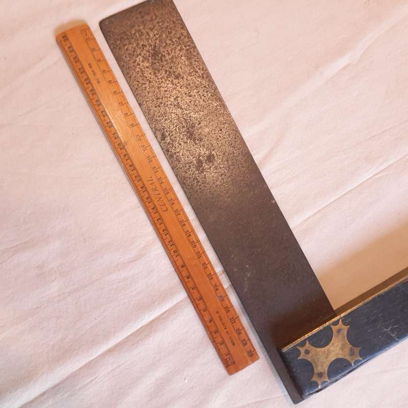 Carpenters T Square - Large wood brass and steel - 35 cms 1880's