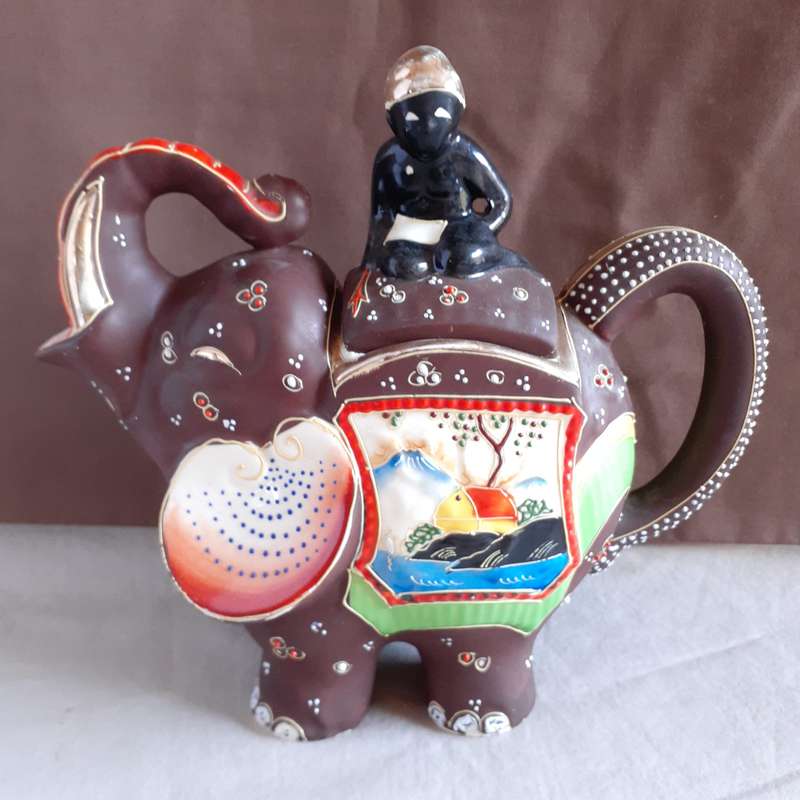 Elephant Tea Pot - Japanese Satsuma Moriage  18.5 cms tall