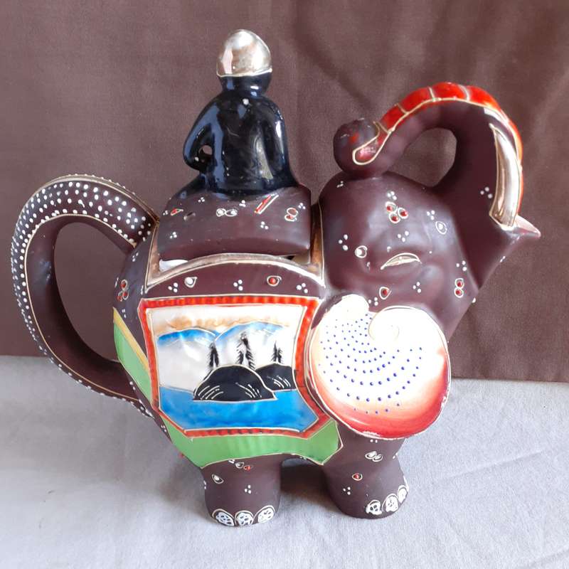 Elephant Tea Pot - Japanese Satsuma Moriage  18.5 cms tall