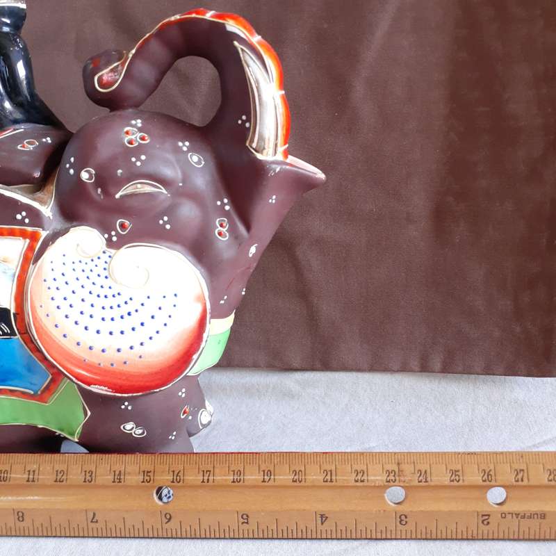 Elephant Tea Pot - Japanese Satsuma Moriage  18.5 cms tall