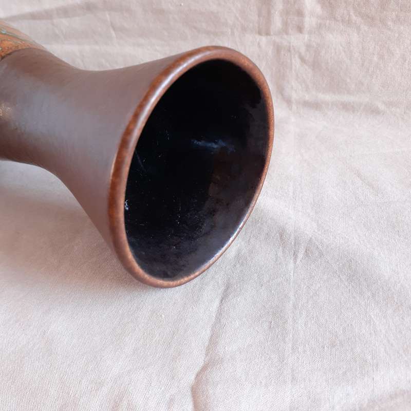 West German Pottery vase mid centuary - 29 cms  chocolate with blue swirls