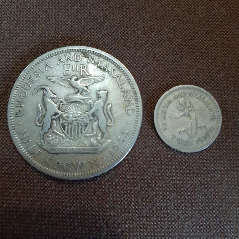 Rhodesia and Nyasaland half crown 1955 + three pence 1955