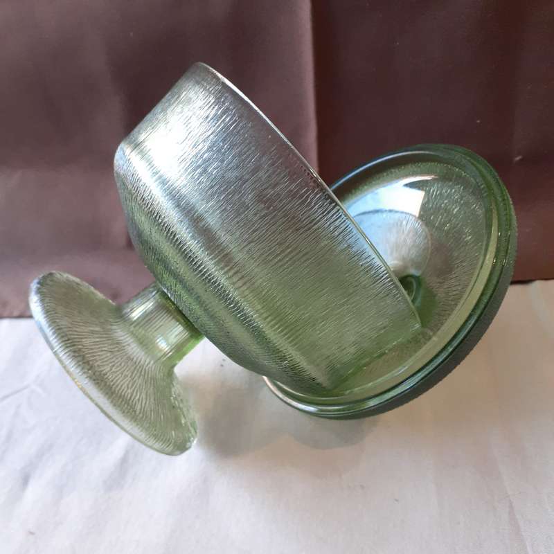 Green pressed depression glass lidded bowl - Jeanette Glass Co.  Footed trinket holder - candy bowl