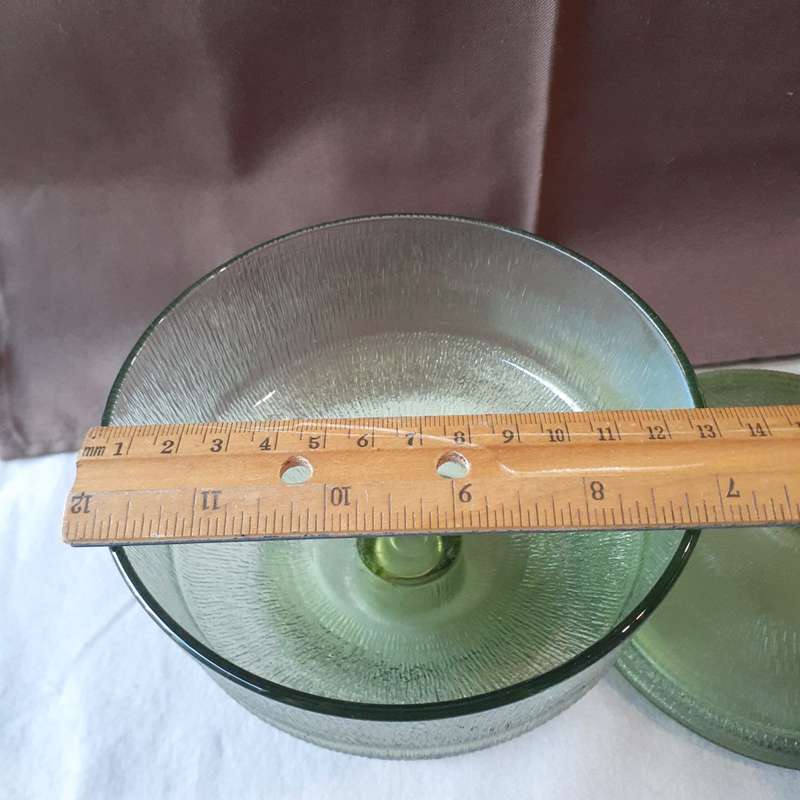 Green pressed depression glass lidded bowl - Jeanette Glass Co.  Footed trinket holder - candy bowl
