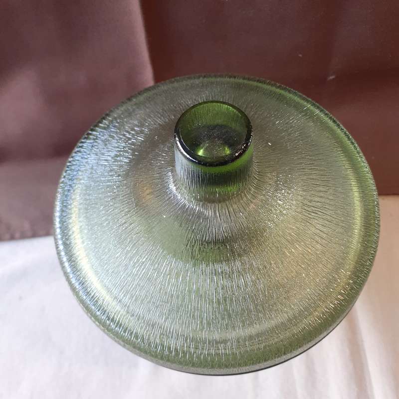 Green pressed depression glass lidded bowl - Jeanette Glass Co.  Footed trinket holder - candy bowl