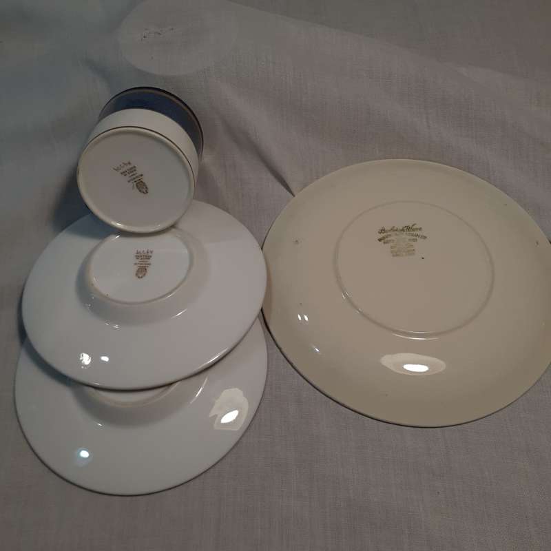 Wedgewood duo Coffee Cup and 2 saucers making a trio with Burleigh Ware Teaplate