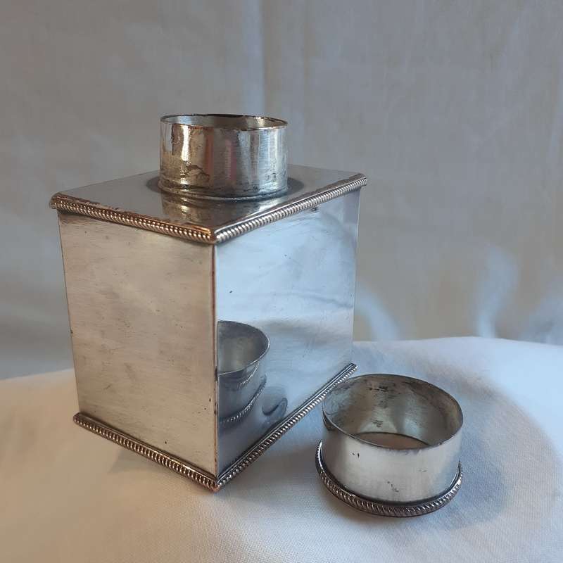 Tea Caddy Silver Plate on Copper - antique approx 1850's