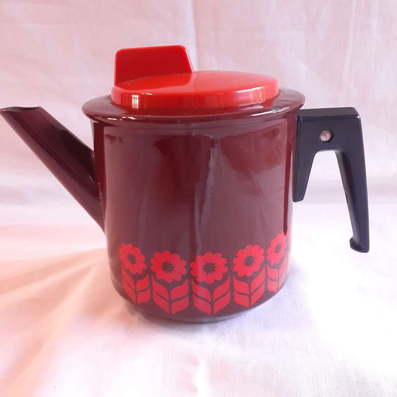Coffee Pot -orange enamel stove top vintage kitchenalia