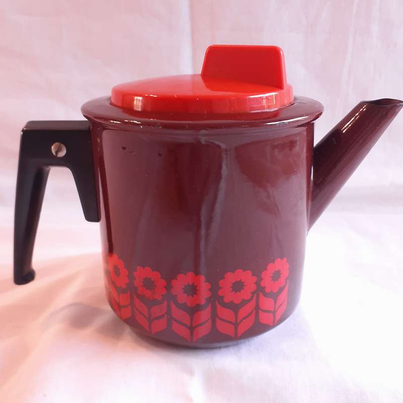 Coffee Pot -orange enamel stove top vintage kitchenalia