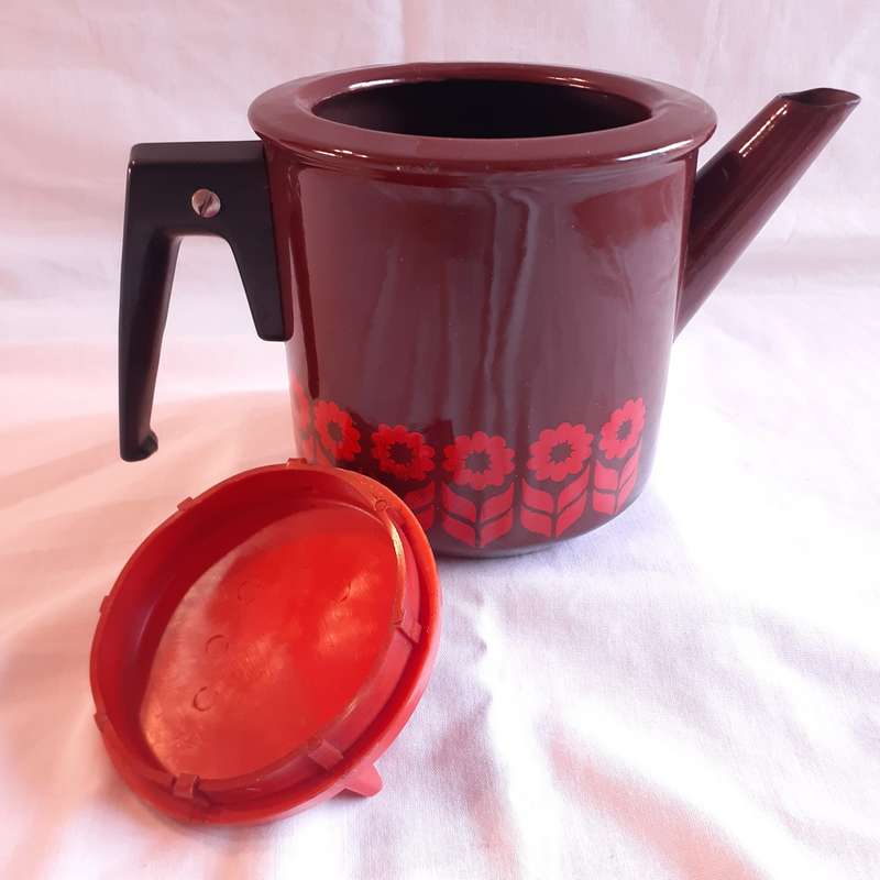 Coffee Pot -orange enamel stove top vintage kitchenalia