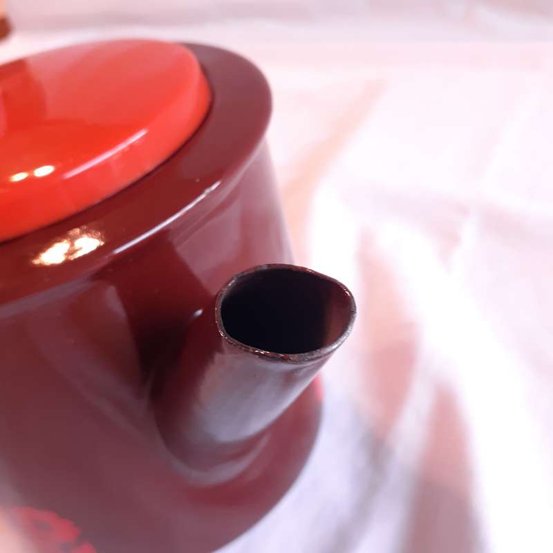 Coffee Pot -orange enamel stove top vintage kitchenalia
