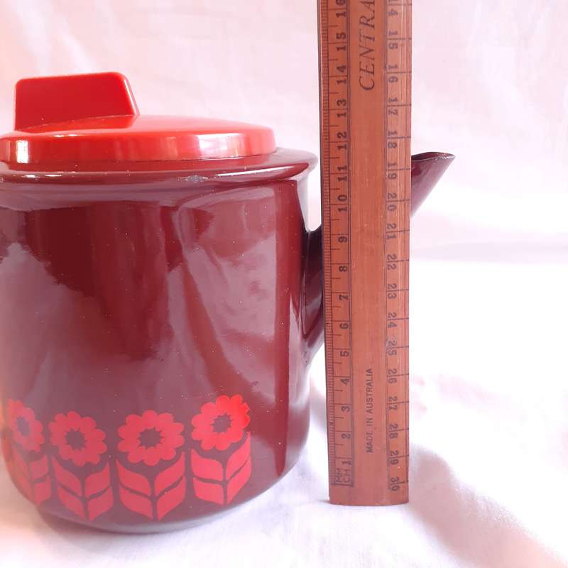 Coffee Pot -orange enamel stove top vintage kitchenalia