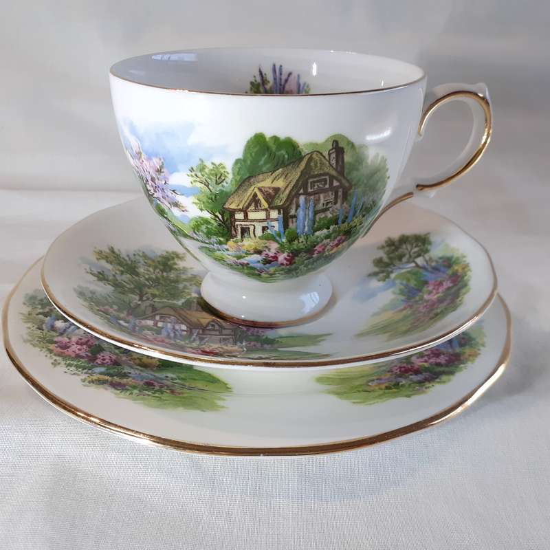 Three tea trios Royal Vale Bone china Country cottage Garden