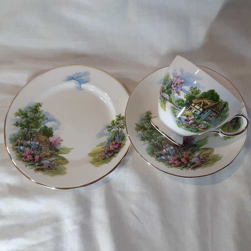Three tea trios Royal Vale Bone china Country cottage Garden