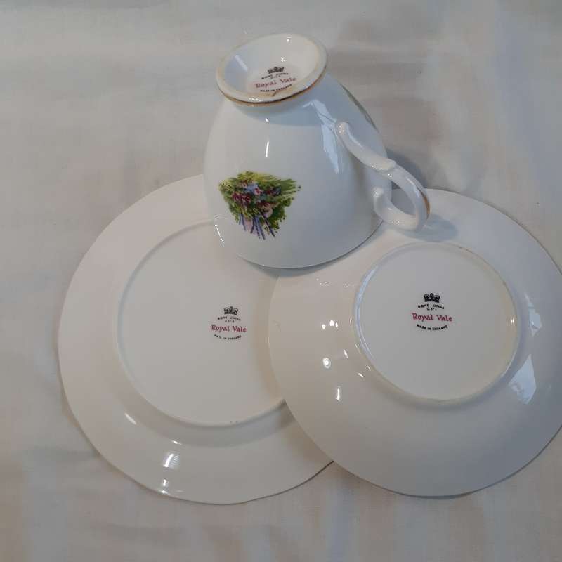 Three tea trios Royal Vale Bone china Country cottage Garden