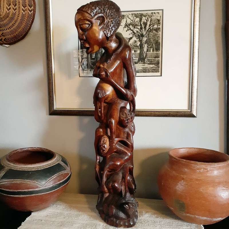 African hardwood Carving - Mother and children - tree of life 65 cms tall