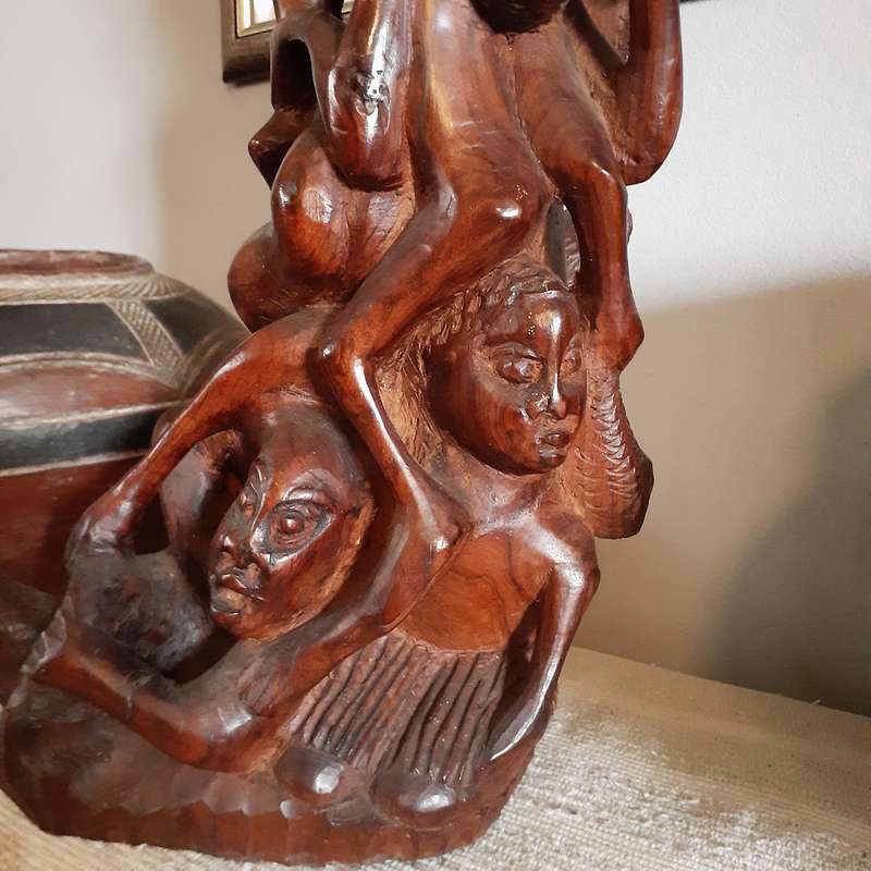 African hardwood Carving - Mother and children - tree of life 65 cms tall