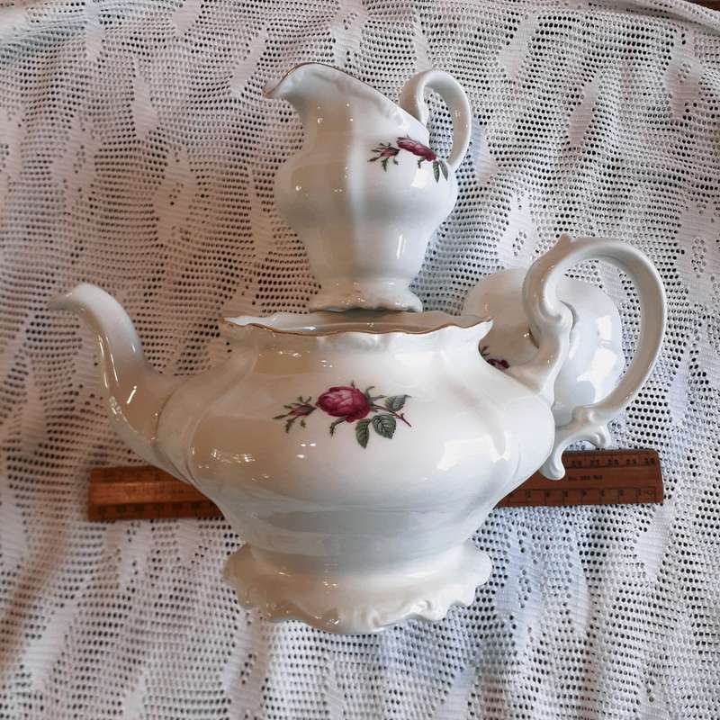 Large Tea Pot sugar basin and milk jug - Roses - South African porcelain Constantia
