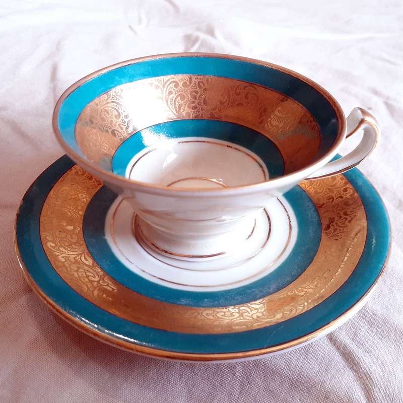 BavariaTea Duo - germany mini cup and saucer Gold and Teal