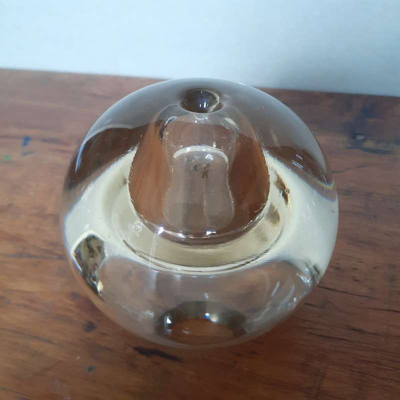 Polish Glass ball oil lamp, bud vase - round heavy hand blown glass 1.3 kg