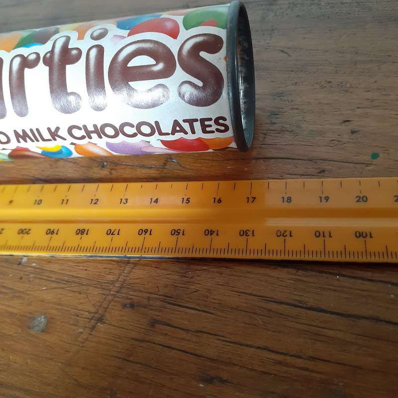 Money box - smarties sweet box with money box lid 17 cms