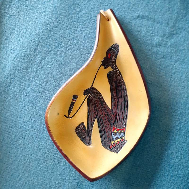 Large Crescent South African Pottery wall plate or snack dish 36 cms x 22