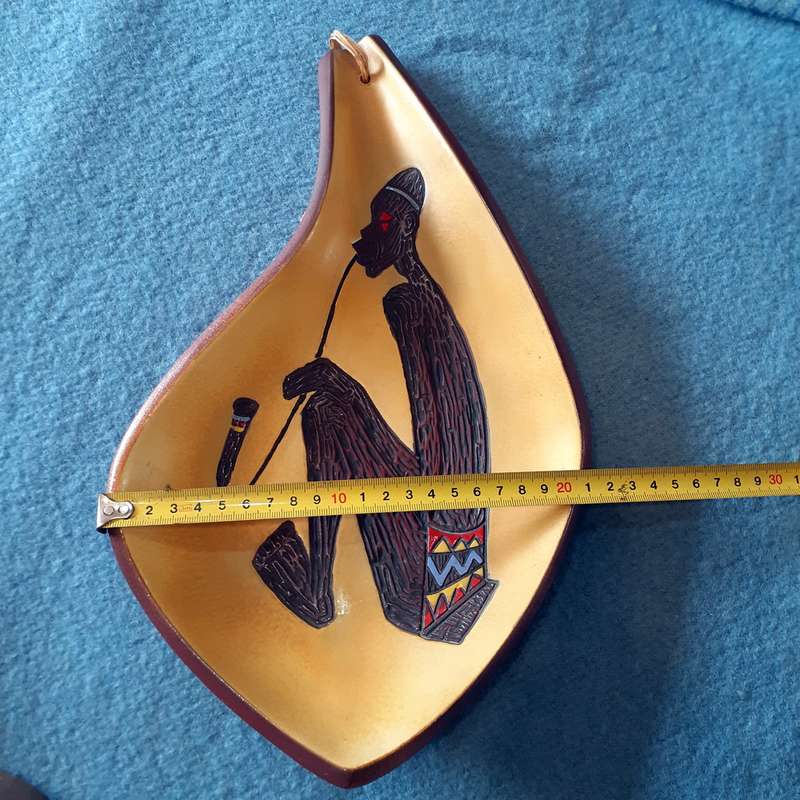 Large Crescent South African Pottery wall plate or snack dish 36 cms x 22