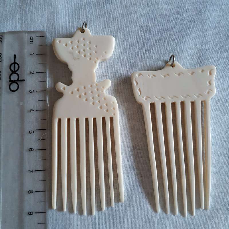 2 pretty Hair combs carved from bone or tooth - finely made
